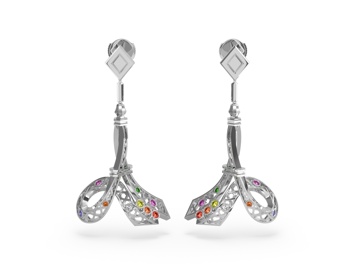 Boucles d'oreilles Confetti - Saphirs multicolores, diamants & tsavorite – Or blanc 18 carats