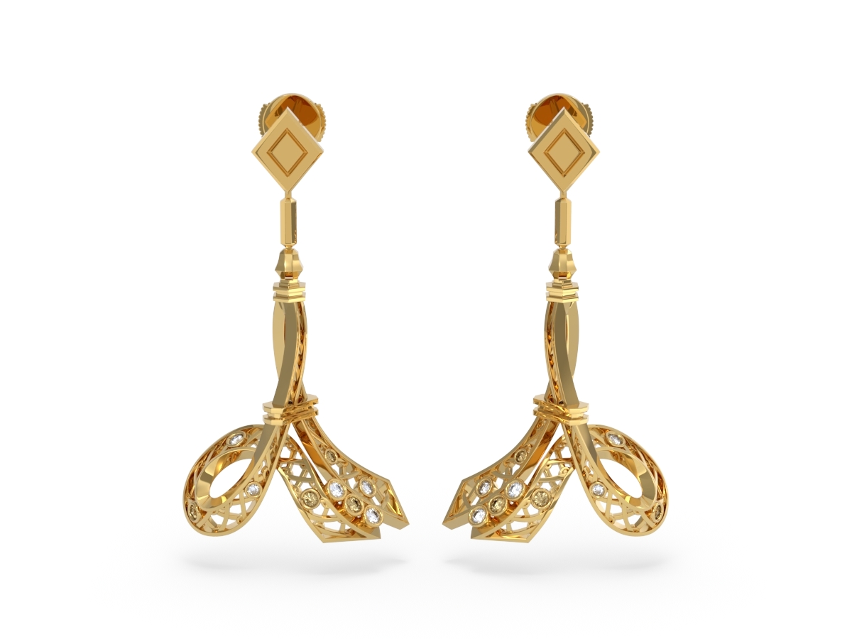 Boucles d'oreilles Gala - Diamants blancs et Champagne – Or jaune 18 carats