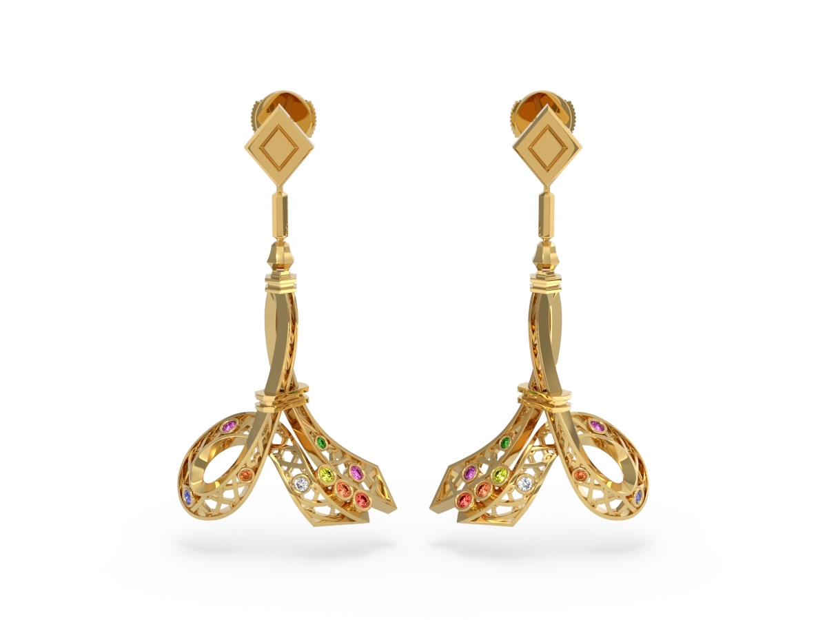 Boucles d'oreilles Confetti - Saphirs multicolores, diamants & tsavorite – Or jaune 18 carats