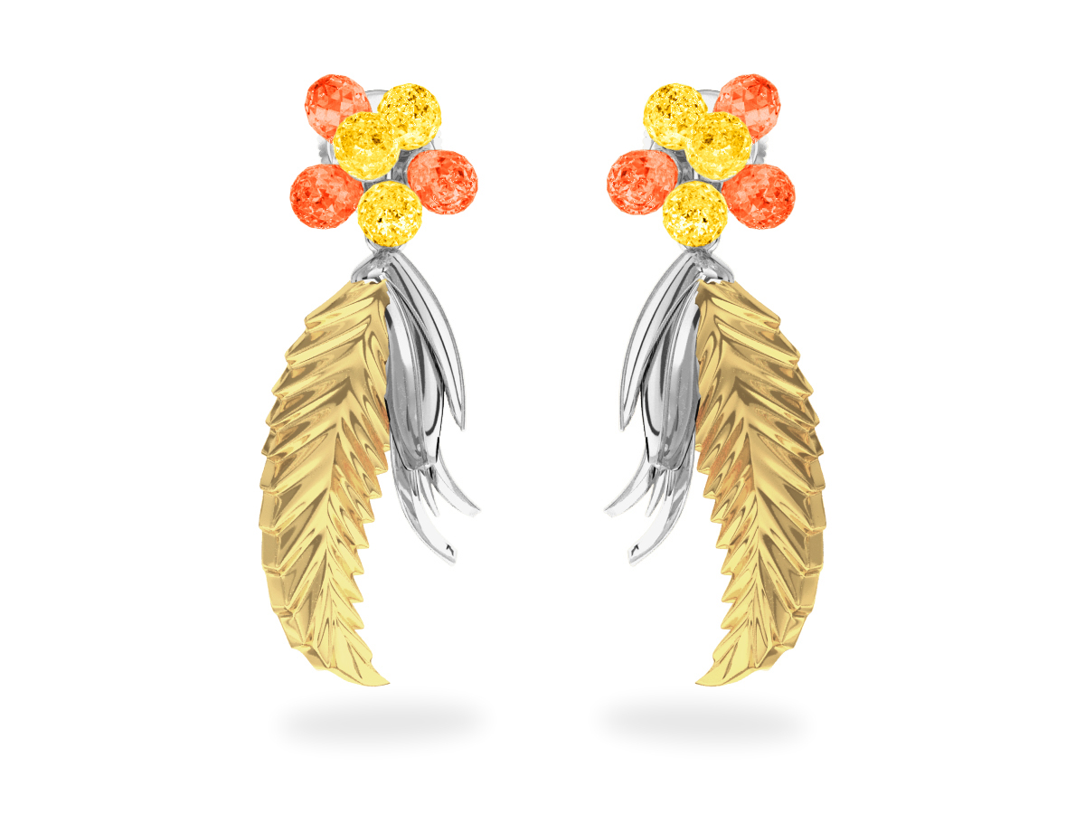 Boucles d'oreilles Flowers Yellow & Orange - Saphirs Jaunes & Orange <br/>Or blanc & jaune 18 carats