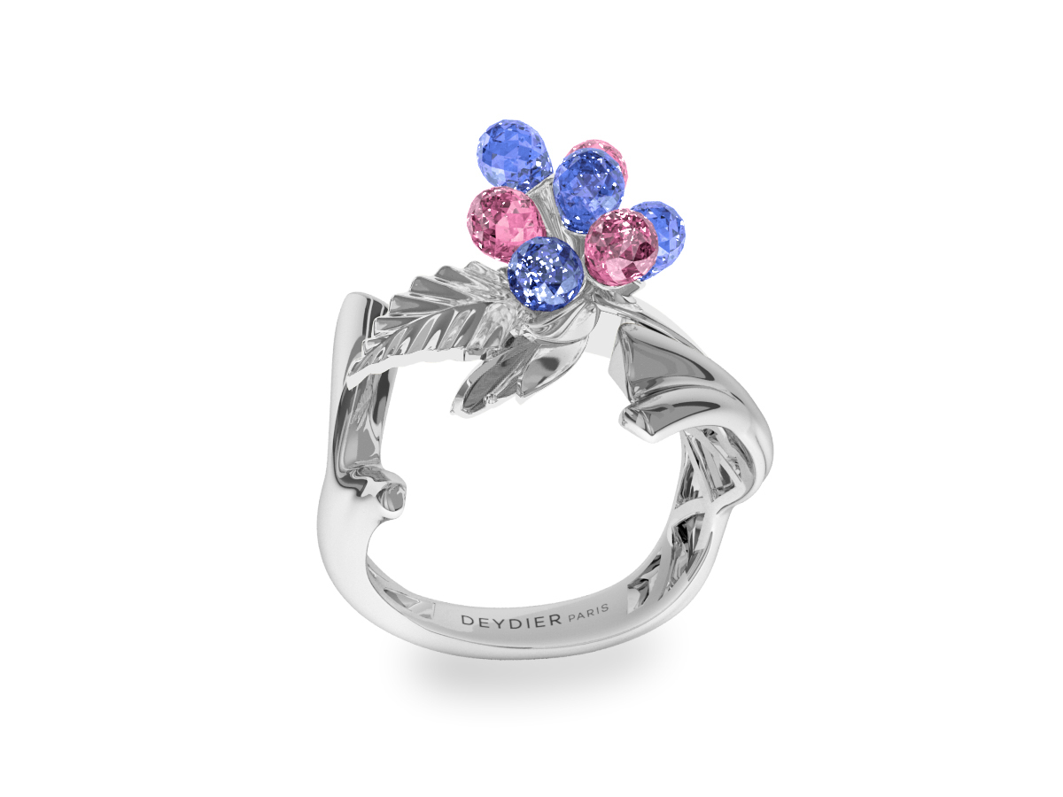 Bague Flowers Blue & Pink - Saphirs briolettes bleus & roses - Or blanc 18 carats