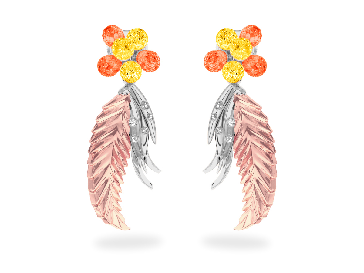 Boucles d'oreilles Flowers Yellow & Orange
 - Saphirs Jaunes & Orange<br/> Or blanc & rose 18 carats