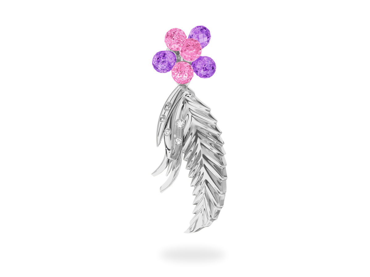 Pendentif Flowers Pink & Purple - Saphirs Roses & Violets <br/>Or blanc 18 carats <br/> Diamants Blancs
